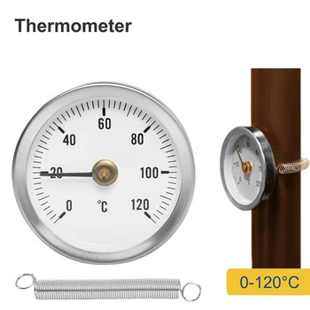 0-120℃ bimetalice din Oțel Inoxidabil cu Clemă-pe Tub Termometru Cazan Conducte Industriale Indicator de Temperatură Termometru Cuptor 63mm