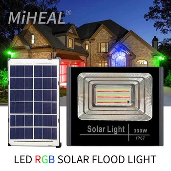 100W-300W LED RGB Lumina Solara IP67 Soare în aer liber Lumina RGB Reflector Lumina de Perete Baterie Lampă de Grădină în aer liber de Iluminat Lampă Solară