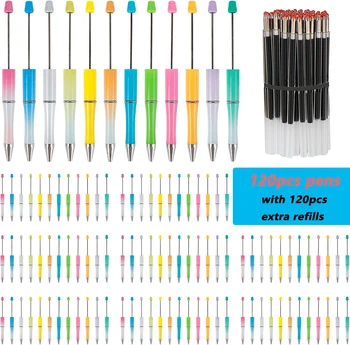 120Pc Beadable Pixuri 12 Culori Șirag de mărgele Pix Asortat Șirag de mărgele Stilou cu Rezerve Suplimentare Pen Cadou pentru Copii Elevii de Birou Școală