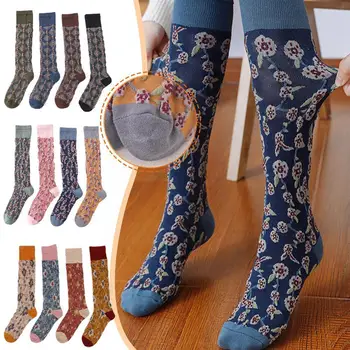 12Pair Femei Florale de Șosete Lungi de Bumbac Vintage Brodata de Bumbac coreean Șosete Îngroșat Stil de Moda Fete Q9G1