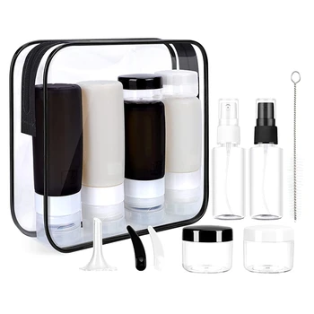 15 Pachet De Călătorie Sticle Set De Articole De Toaletă Recipiente Etanșe Accesorii De Voiaj Compresibil Sticle De Șampon Alb Negru