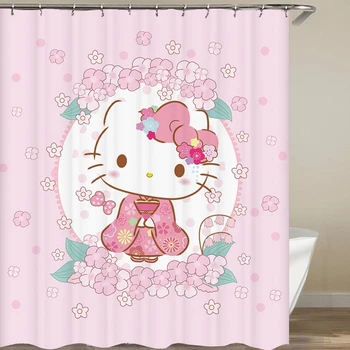 180cm Kawaii Sanrioed HelloKitty Melodie Kitty Desene animate Anime Perdele de Duș Baie rezistent la apa Perdea cu Cârlige Fete Cadouri
