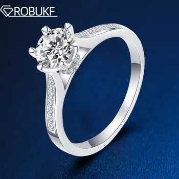 1CT 100% Reale Moissanite Inel pentru Femei Placat cu Aur Alb S925 Argint Rotund Strălucitor Diamant Inele de Logodna Bijuterii