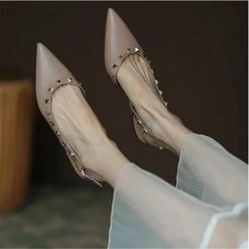 2023 Moda Împânzit a Subliniat Toe Flats din Piele pantofi Sandale Femei, Sandale pentru Femei Balerini Pantofi de Femeie