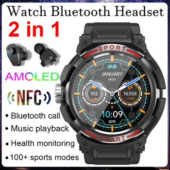 2023 NFC Smart Watch 2 in 1 Bărbați TWS Pavilioane AMOLED cu Cască Bluetooth Căști Muzica Tracker de Fitness Sport Smartwatches Pentru Bărbați