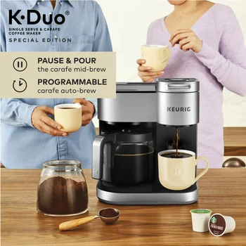 2023 Noi Keurig® K-Duo Ediție Specială Singur Servi K-Cup Pod & Carafa Cu Filtru De Cafea, Argint