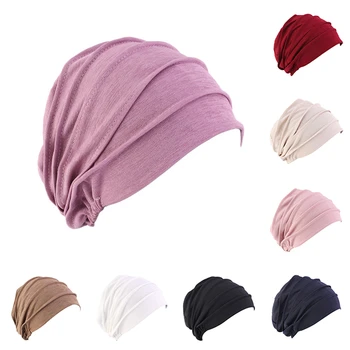 2023 Nou Bumbac Elastic Turban Pălărie De Culoare Solidă Femei Iarna Cald Văl Capota Interior Hijabs Capac Musulmane Hijab Femme Înfășurați Capul