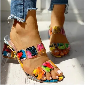 2023 Sandale pentru Femei Toc Patrat Vara Sandale Peep Toe Doamnelor mai Multe Culori Pantofi cu Toc de sex Feminin Sandalias în aer liber, Papuci