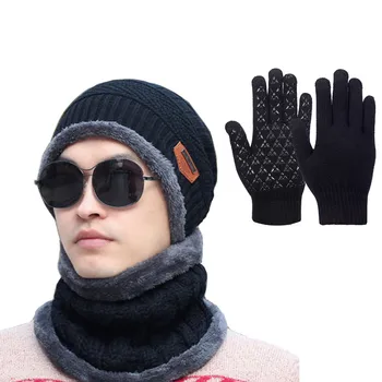 3 Buc De Iarna Tricot Seturi Beanie Hat Gât Mai Cald Mănuși De Lână Căptușite Cap De Craniu Infinity Eșarfe Touch Ecran Manusi Pentru Femei