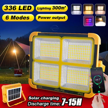 336LED Lumina Solara 6Modes Power Bank cu Lanterna în aer Liber, Grădină Camping rezistent la apa IP66 Lampa de Ajustare Felinar Portabil de Tip C