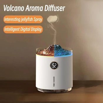 350ml Bicolor Vulcan Flacără Aromoterapie Ulei Esențial Difuzor Meduze Pulverizare cu Ultrasunete Umidificator de Aer cu afisaj Digital