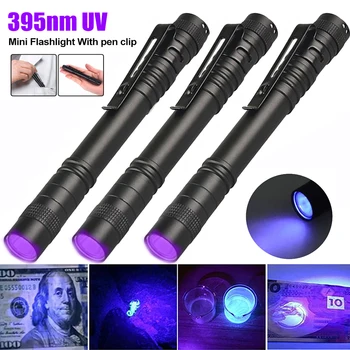 395nm UV Lanterna Mini cu LED-uri Ultraviolete Stilou Lumina Bani de Inspecție Lanterna cu Clip de Companie Urină Petele de cerneală Invizibilă Detector