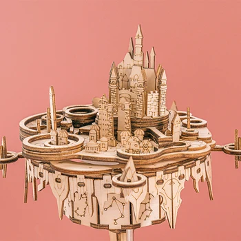 3D din Lemn, Puzzle Tridimensional Castelul din Nori Cutie muzicala Music Box Manual DIY Modelul Asamblat Jucarii pentru Copii
