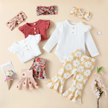 3PCS Imprimare Drăguț Copil Fată Body+Pantaloni+Bentita Stabilită de Îmbrăcăminte pentru Nou-născuți Mâneci Lungi pentru Sugari Costum roupa para bebe