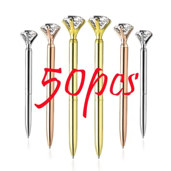 50 Buc/lot Mare de Cristal Diamant de Metal Pix Inel de Nunta de Birou Cadou Roller Ball Pens Negru Albastru Cerneală Gratuit Logo-ul Personalizat