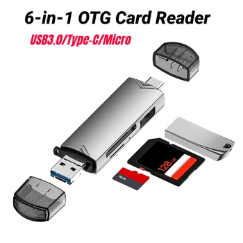 6-în-1 SD/TF Card de Memorie Cititor Portabil USB/Tip C/Micro OTG Adaptor de 5 Gbps Transmisie de Date pe o Unitate Flash pentru Android Huawei