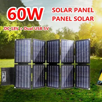 60W ETFE Pliabil Panou Solar DC 18V Portabil Solare Încărcător USB 5V Baterii Solare pentru Telefoane Tablete Camping Van RV Generator