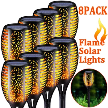 8Pcs LED Exterior Solar Flame Lumini Impermeabil Pâlpâie timp Torță Grădină cu Gazon, cu Decor Lampa Peisaj Patio Alee Cale de Iluminat