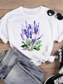 Acuarelă Dulce de Flori cu Maneci Scurte T-shirt Femei Desene animate Cămașă de Moda de Îmbrăcăminte de sex Feminin de Imprimare T Top Graphic Tee