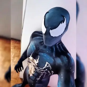 Adulți Copii De Halloween Venin Simbiot Spiderman Super-Erou Cosplay Costum Body Zentai Al Doilea Costum De Piele Barbati Petrecere Salopeta