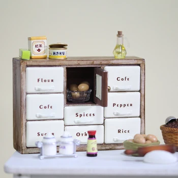 Aizulhomey 1:6 si 1:12 Mini Model de Casă de Păpuși din Lemn Medievale Condiment Condimente Cabinet Bjd Ob11 Sgc Blyth Lol Mobilier Miniaturi