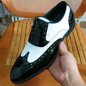 Alb Negru Barbati Din Piele Wholecut Oxfords Clasic Pantofi Rochie Brand Moale Manual Birou De Afaceri Formale Bocanc Pantofi Pentru Bărbați