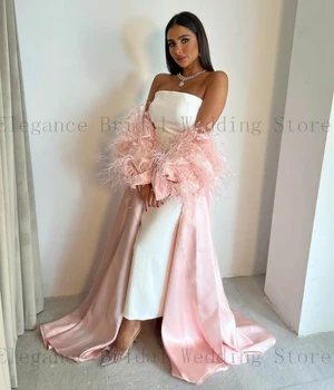 Alb și Roz de Satin Rochii de Seara pentru Musilm Glezna-Lungime Rochie de Bal Teacă vestidos de fiesta elegantes para mujer 2023