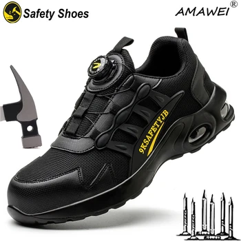 AMAWEI Securitate a muncii Cizme pentru Barbati Femei munci Ușoare Adidași Respirabil Steel Toe Pantofi Buton Cheotoare Pantofi de protecție Puncție-Dovada