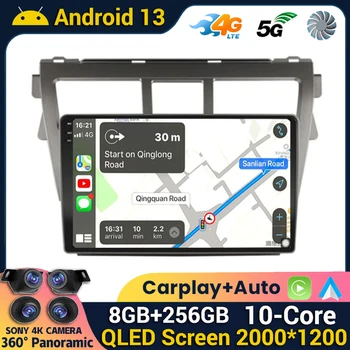 Android 13 Carplay Auto Radio Auto Pentru Toyota VIOS Yaris 2007 2008 2009 2010 2011 2012 Stereo, GPS, Player Multimedia, wi-fi+4G DSP
