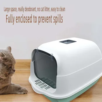 Animale De Companie Cutie Complet Închis Spillproof Deodorant Toaletă Pisica Cu Două Sensuri Lopata Mare Capacitate De Toaletă Pisica Cutie Închisă Sandbox