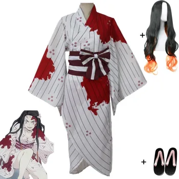 Anime Demon Slayer Kimetsu Nu Yaiba Kamado Nezuko Cosplay Costum Peruca Saboți Albi Pata De Sange Kimono Hallowen Costum Uniforma