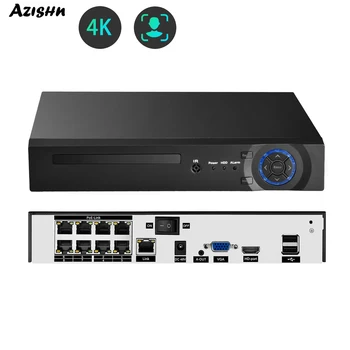 AZISHN 4CH/8CH/16CH POE NVR de Detectare a Feței H. 265 Rețea CCTV de Supraveghere de Securitate 8MP, 5MP Video Recorder Pentru Camera IP XMEye