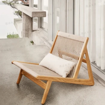 Balcon lounge cu canapea Nordic vintage din lemn masiv de frânghii împletite singur hotel B&B dormitor camera de zi