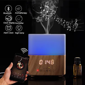 Bluetooth Inteligent Umidificator de Aer, Ulei Esențial Difuzor de arome cu Ultrasunete Mist Maker cu Difuzor de Timp Ceas Deșteptător Aroma Difuzor