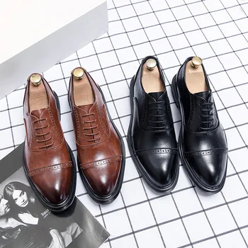 Brand De Lux Barbati Oxford Piele Pantofi Maro Negru Dantelă Lucrată Manual Până Subliniat Toe Pantofi Rochie De Mireasa De Afaceri De Birou Formale Pantofi