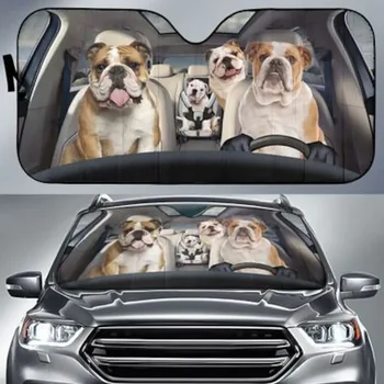 Bulldog Familie Amuzant În Condiții De Siguranță Șofer Auto Parasolar Auto Accesorii Personalizate, Cadouri Personalizate Model Animal Umbrelă De Soare Cadouri