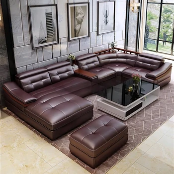 camera de zi Canapea din piele canapea Nordică modernă formă de U colț диван мебель кровать muebles de sala cama puf asiento sala