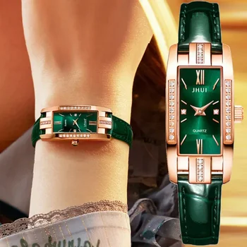 Ceasuri Femei Pătrat a Crescut de Aur Ceasuri de mână din Piele Verde Ceasuri de Moda de sex Feminin Doamnelor Cuarț Ceas Cadouri montre femme