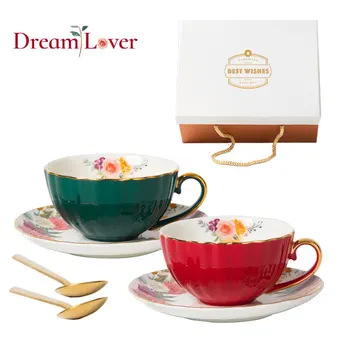 Ceramica neo-bone china Europene de lux lumina de cafea ceasca si farfurie set vintage flori latte ceai ceașcă de nunta cutie de cadou