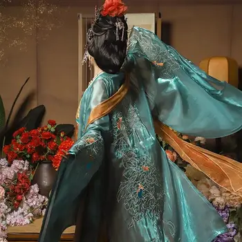 Chineză Hanfu Femei Rochie Veche Broderie Tradițională Hanfu Halloween Fairy Cosplay Costum Auriu Albastru Hanfu Rochie+Strat
