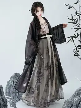 Chineză Hanfu Rochie Femei Vechi Dinastiei Song Negru Tradițional Hanfu de sex Feminin Cosplay Costum de Vara Negru 3pcs Seturi Pentru Femei