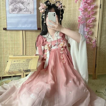 Chineză Stil Retro Film și Teatru de Televiziune Hanfu Femei de zi cu Zi Zână Piept Fusta Print Costum de San-mare Gradient de Rochii