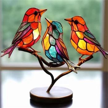 Colorate Păsări Pe Ramură de Fier Dublă față-Verso Păsări Colorate Desktop Ornamente Acrilice Colibri Meserii pentru Decor Acasă