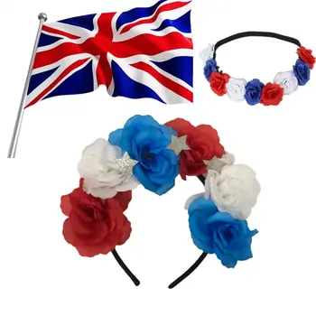 Coroană de flori Decor Petrecere de Aprovizionare Platinum Jubilee Union Jack, Regina 70 de Roșu, Alb și Albastru cu Flori Pălării Accesorii de Par