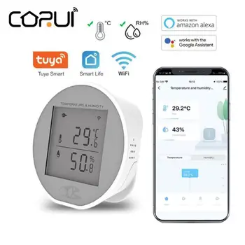 CORUI Tuya Wifi Smart Wireless de Temperatură Și Senzor de Umiditate Interioară a Lucra Cu Alexa Google Acasa Suport Inteligent App de Viață
