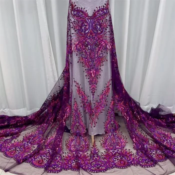 De lux din Africa Paiete Margele Dantelă Tesatura 2023 Înaltă Calitate violet Nigerian Nunta de Mireasa Broderie franceză Tul Cusut Wp92-2