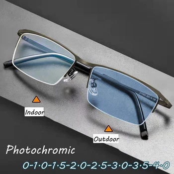 De lux Fotocromatică Ochelari Miopie Metal Jumătate Cadru Anti-albastru Apropiere de Vedere Ochelari de vedere Barbati Femei Schimbare de Culoare ochelari de Soare
