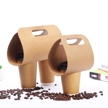 De Unică Folosință, Hârtie Kraft Cupa Mâner De Bază Titular Eco Friendly Lapte De Cafea Ceasca De Ceai Tava Takeaway Bea Ambalare