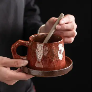 De Vânzare la cald Creative Cuptor de Ceramică Ceașcă de Cafea Farfurie Manual Japonez Retro Ceașcă de Cafea de Artă Cana Ceramica Mână preparată Ceașcă de Cafea