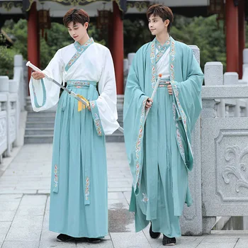 De zi cu zi Hanfu de sex Masculin Original Autentic Clar și Elegant Simplu Dungă de culoare închisă Brodate Wei Jin Stil Savant Set Complet de Servicii de Clasă